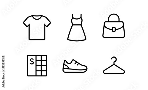 Minimalist line icons of clothing and fashion accessories
