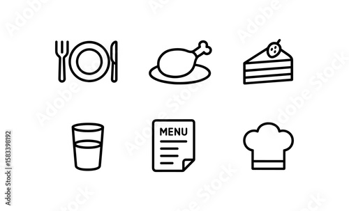 Minimalist food and dining icons for culinary projects
