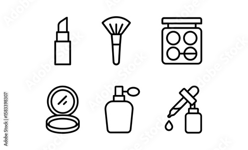 Essential makeup icons in minimalist linear style for beauty and cosmetics