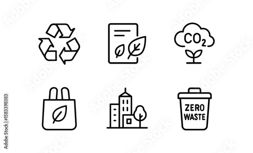 Eco-friendly icons: recycling, sustainability, zero waste and nature