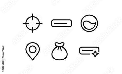 Minimalist line icons set featuring target, location pin, and more