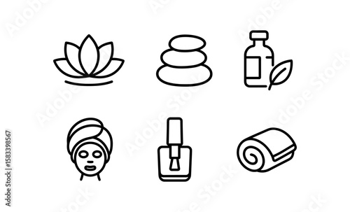 Spa and wellness icons: minimalist line art for relaxation and self-care