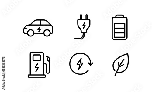 Eco-friendly transportation and energy icons in linear style
