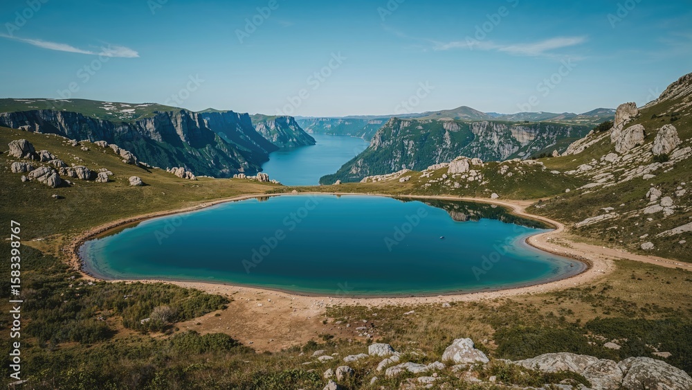 Fototapeta premium Stunning azure pools along the mountain path to the famous cliff