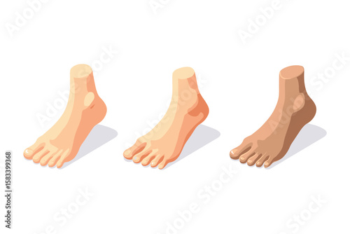 isometric set of human feet with skin tone variations