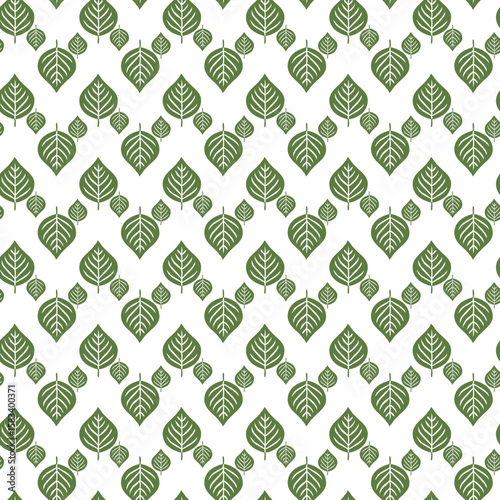 Green Leaf Pattern Seamlessly Repeating on a White Background