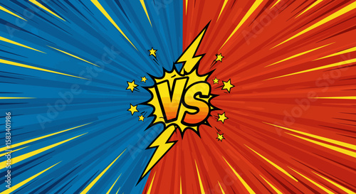 Dynamic Versus Comic Book Background with Lightning and Star Accents