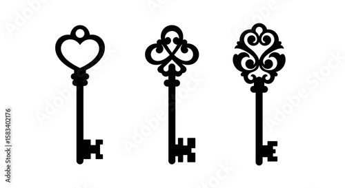 Ornate Black and White Vintage Keys Set