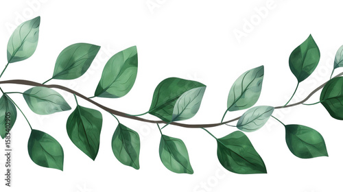 Isolated Green Branch with Leaves on Transparent Background
