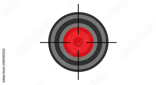 Target with Crosshair, Red Center, Gray Rings, Black Lines, Isolated on White Background