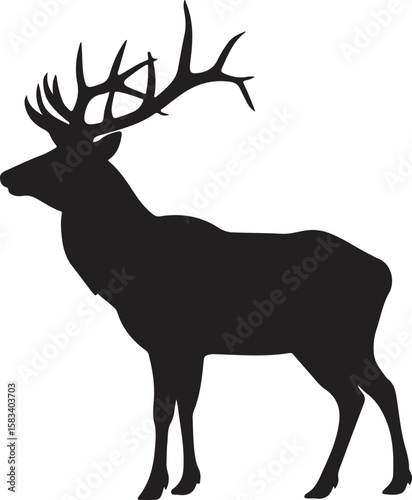 Majestic Elk Silhouette A Simple Graphic Design of a Proud Stag, Ideal for Nature-Themed Projects, Emphasizing Wildlife and Antler Detail.