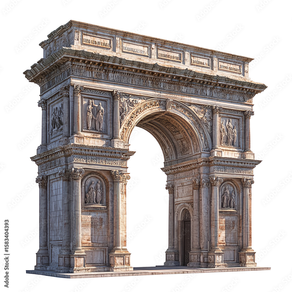 Obraz premium 3D front view illustration of the Arch of Constantine Italy monument isolated on a white transparent background