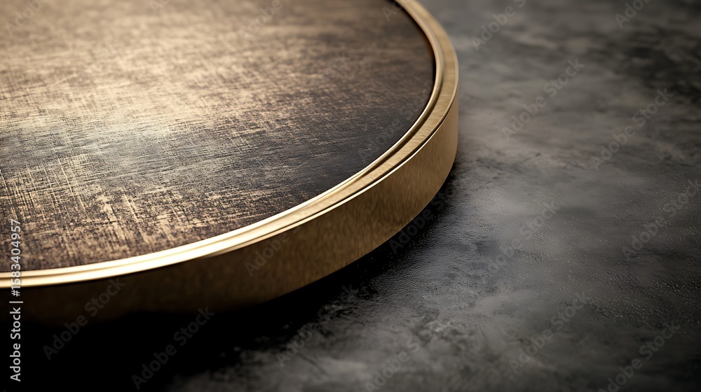 Obraz premium Gold-edged circular surface on dark background