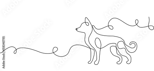 Dog outline line continuous one pet animal puppy illustration silhouette art. Line outline dog abstract vector doodle logo drawing sketch linear icon happy dachshund simple white background cute walk.