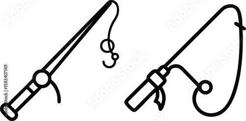 Simple Line Art Illustrations of Two Different Fishing Rods for Design Elements