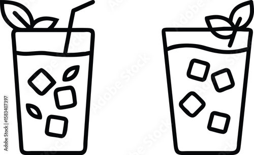 Refreshing Iced Drinks with Mint: Two Tall Glasses of Summer Beverages, Perfect for Hot Weather