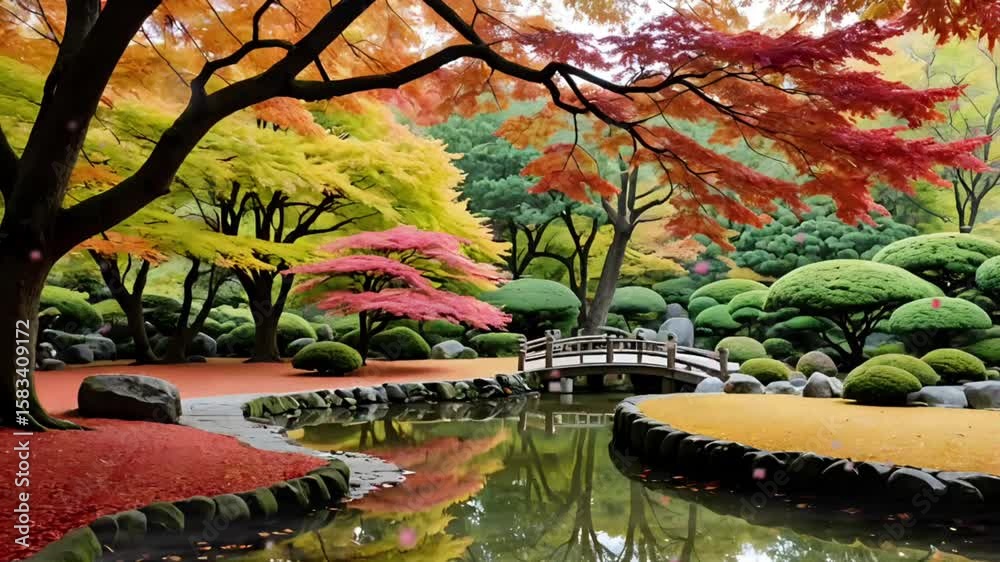 japanese garden in autumn Seamless looping 4k time-lapse animation video background 