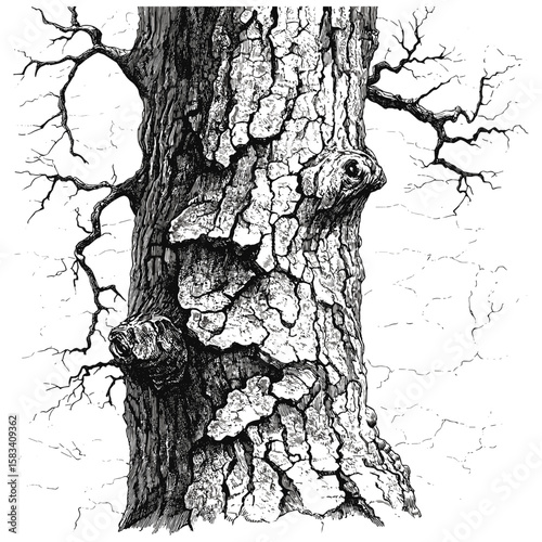 Vintage forest pattern, engraved bark crack texture, antique natural etching, hand-drawn tree surface sketch, retro line art, vector illustration, rustic wood texture, png.