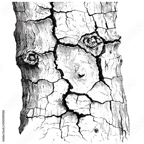 Antique tree surface sketch, forest bark texture, hand-drawn etching, engraved vintage pattern, retro line art, vector illustration, natural wood grain background, cutout.
