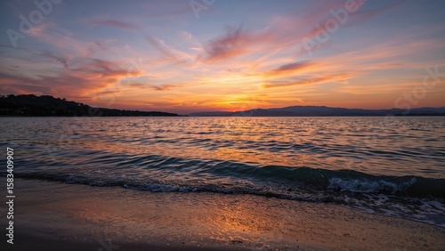An exquisite sunset view reflected on a tranquil lake