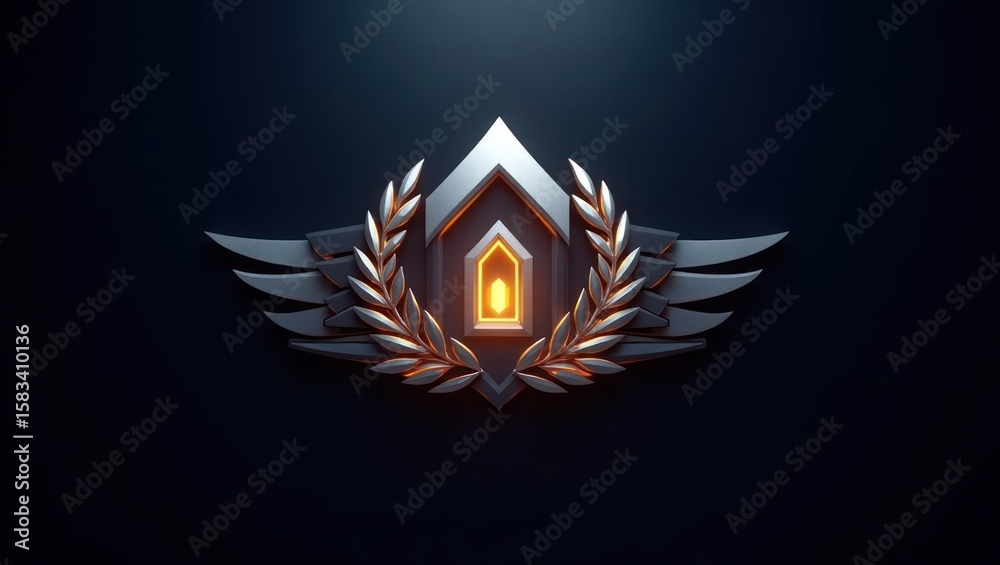 Obraz premium Ornate metallic emblem with laurel wreath and wings.