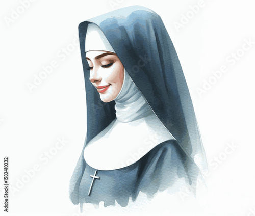 Winter Prayer: nun isolated watercolor vector illustration svg