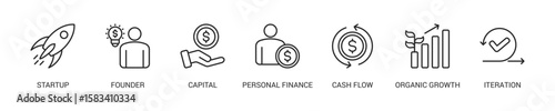 Bootstrapping Line Icon Set. Vector Illustration Concept With Some Icons. Designed In Line Style