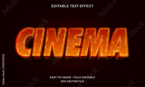 Cinema text effect, editable title movie text style, red fire neon effect
