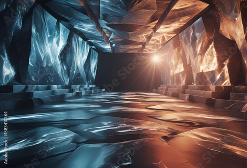 Ice cave adventure explore frozen landscape with light and shadow art