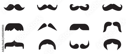 Mustache collection set. Set of mustaches. Set of black man mustache icons. Vector Illustration.