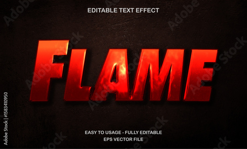 Flame text, editable text effect template, 3d bold glossy fire neon glow text style
