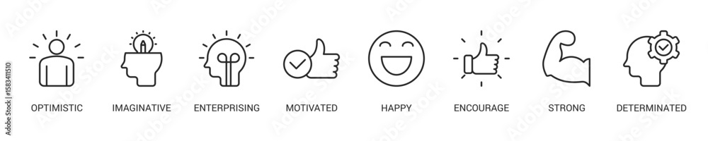 Foto Think Positive Line Icon Set