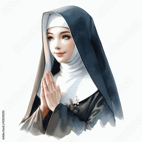 Habit Lines: nun isolated watercolor vector illustration svg