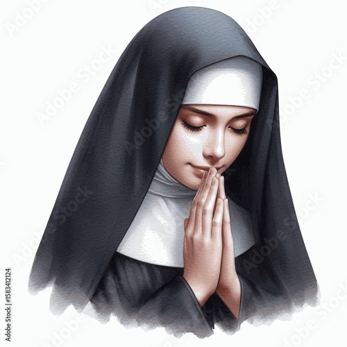 Chapel Light: nun isolated watercolor vector illustration svg