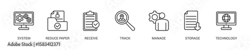 Document Management Line Icon Set. Vector Illustration Concept With Some Icons. Designed In Line Style