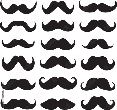 Moustache Variety A Curated Collection of Facial Hair Designs and Silhouettes in a Diverse and Classic Moustache Compilation