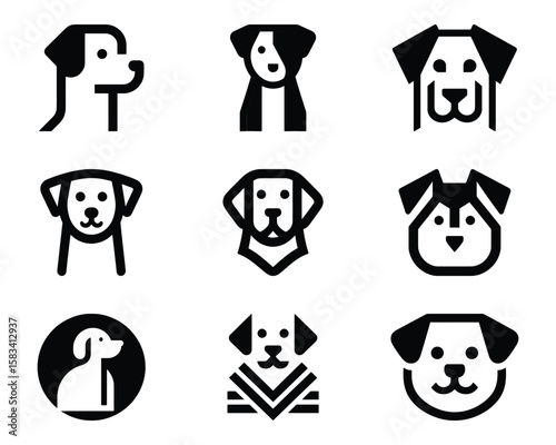 Minimalist dog breeds icon set in black silhouette