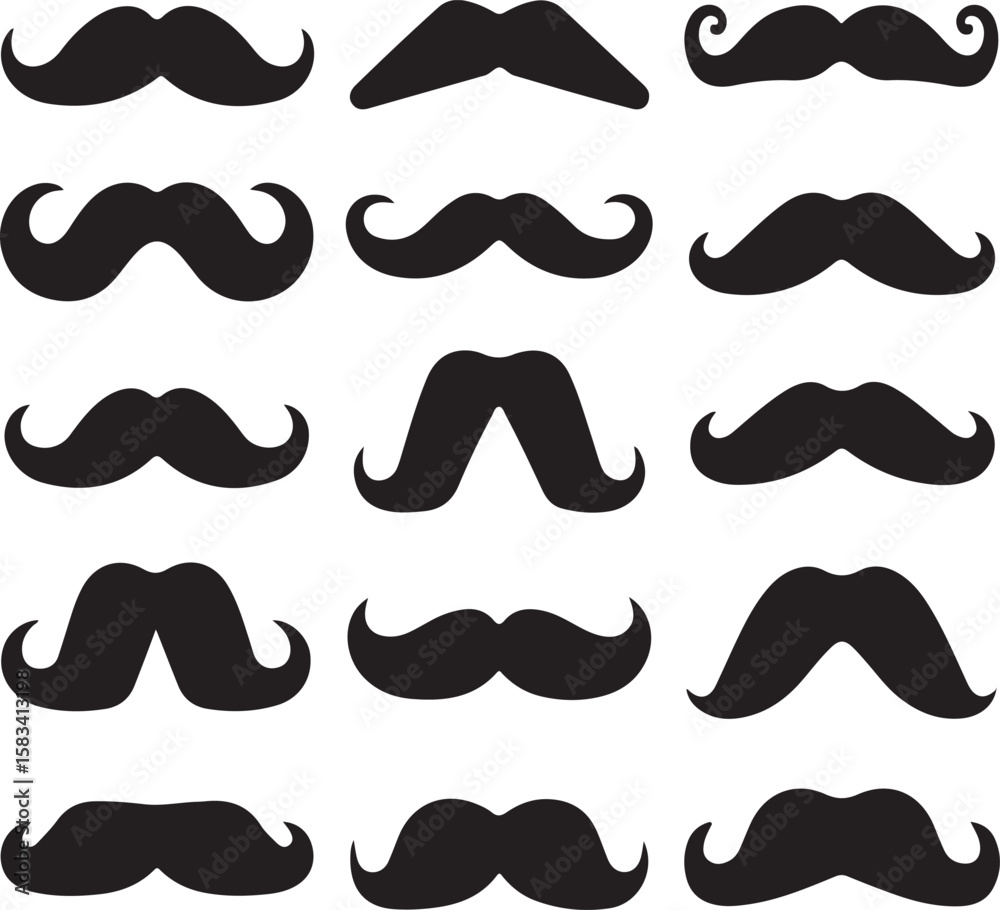 Collection of Detailed Black Mustache Silhouettes A Vector Graphic for Design and Retro Styling, Offering Versatile Creative Elements Collection of Detailed Black Mustache Silhouettes A Vector Graphic for Design and Retro Styling, Offering Versatile Creative Elements