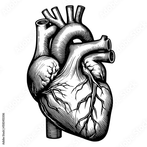 human heart anatomy lineart isolated on white