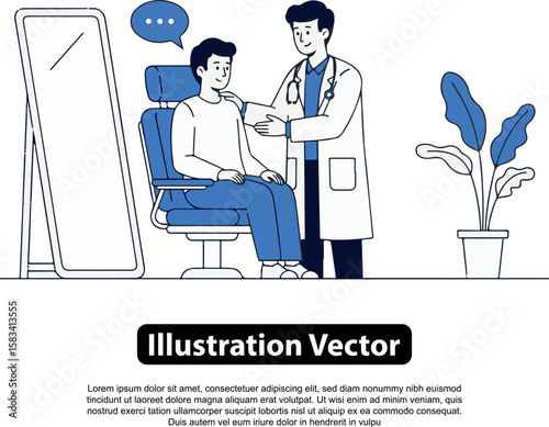 A doctor examines a patient seated in a chair, consulting about health.