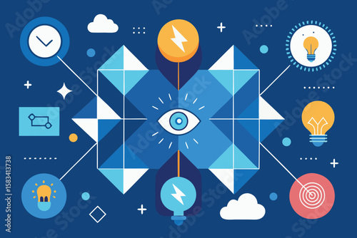 Abstract composition of vision time ideas and innovation concepts related to business strategy and planning