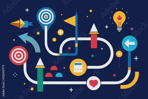Abstract conceptual illustration depicting strategic planning and goal achievement with arrows and targets