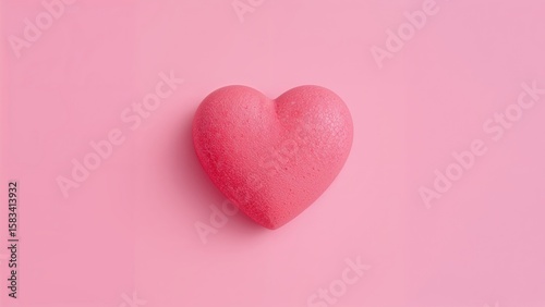 3D rendering of a textured pink heart-shaped candy on a soft pink background ideal for Valentine's Day celebrations and festive occasions.
