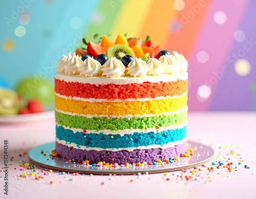 Beautifully decorated rainbow layer cake