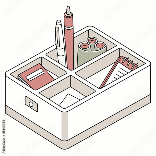 Desk drawer organizer, with custom compartments, isolated on a white background.