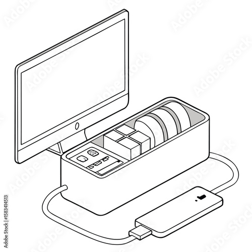 Desk organizer, with cable routing features, isolated on a white background.