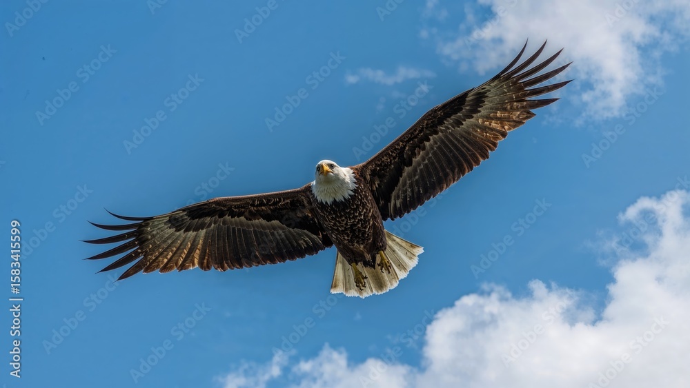 Fototapeta premium An eagle gracefully gliding through the open air