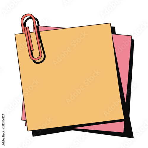 Yellow sticky note with a paper clip on an empty sheet, ready for an office reminder or business message