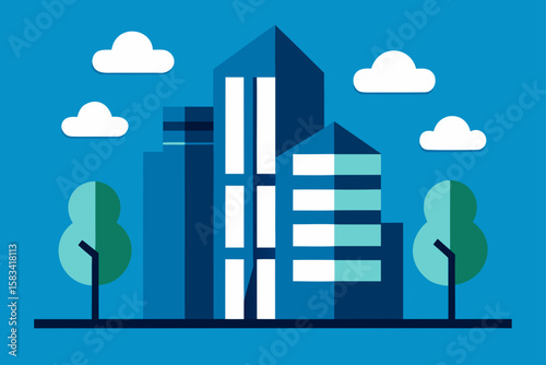 glass buildings reflecting clouds and trees