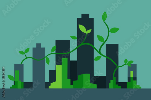 green vines growing up abandoned city structures